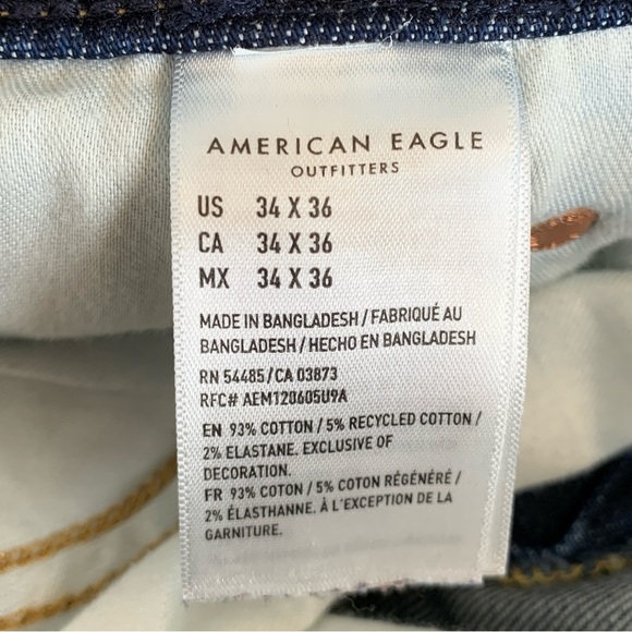 American Eagle Jeans Mens 34x33 Blue Dark Wash Athletic Fit - Picture 7 of 8